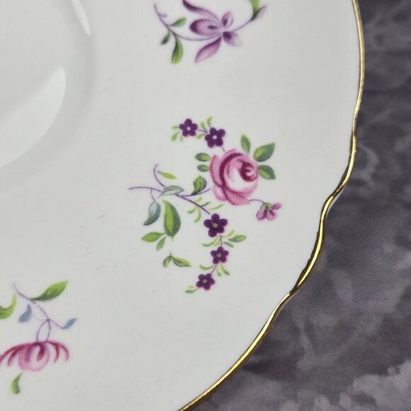 Crown Staffordshire Cup & Saucer Fine Bone China Pink Rose Floral Gold Accents - Picture 8 of 16